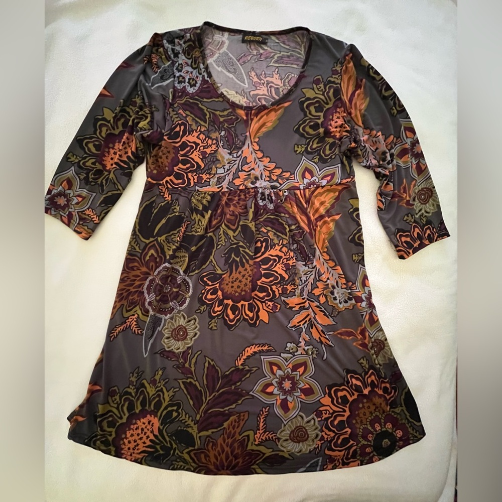 Gray & Brown Flower Women’s Tunic